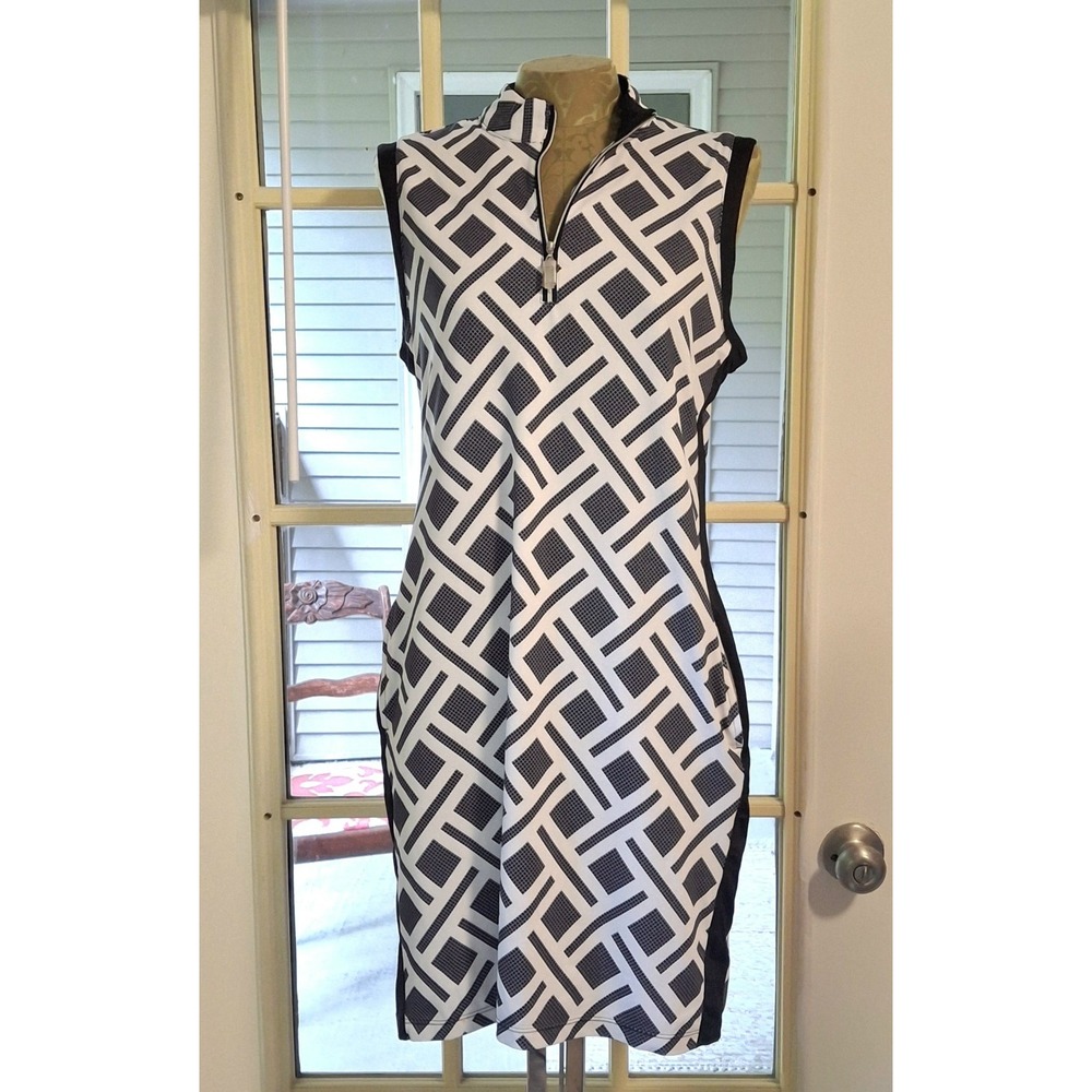 Lillie Green Golf Dress Medium Black White Knee Length Pockets Preppy Sporty